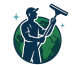 logo sans background d'un homme tenant un balais de nettoyage